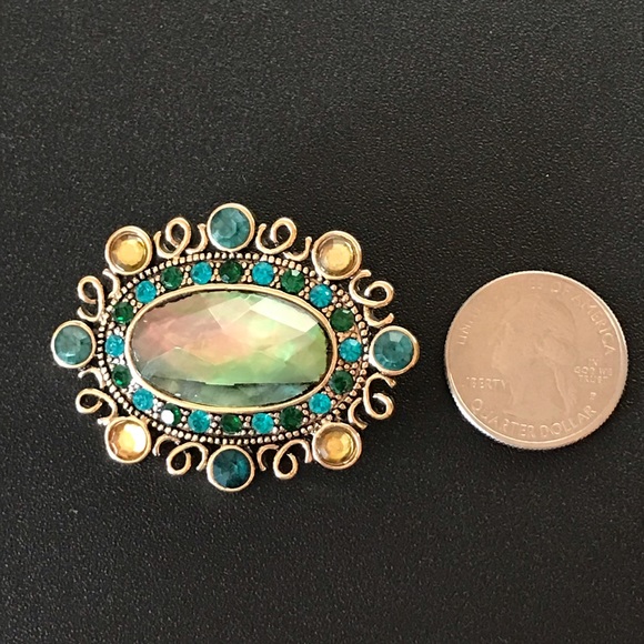 MONET stunning oval teal and gold stone pin brooch like new IOB - Picture 5 of 6